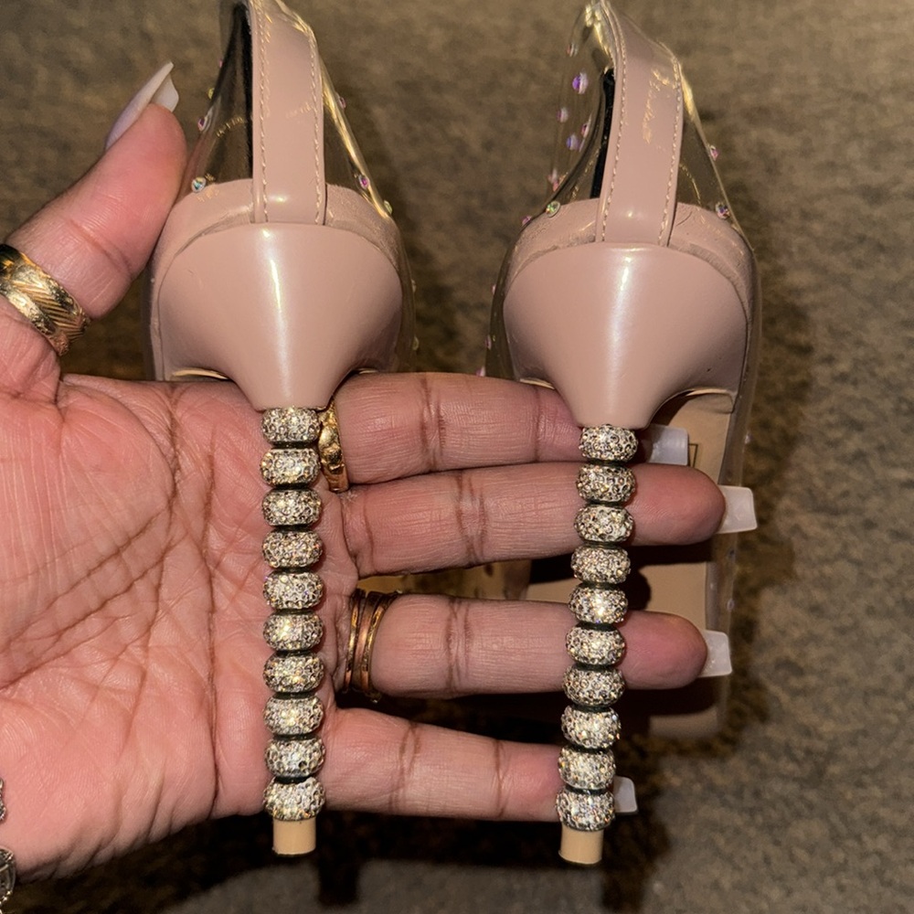 Elaine Bling: Nude Cinderella Rhinestone Stiletto PVC Pump 7.5 9 10 - Picture 3 of 5